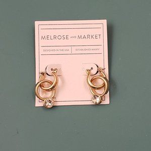 Melrose and Market, NWT, nickel free, gold tone double hoop crystal earrings